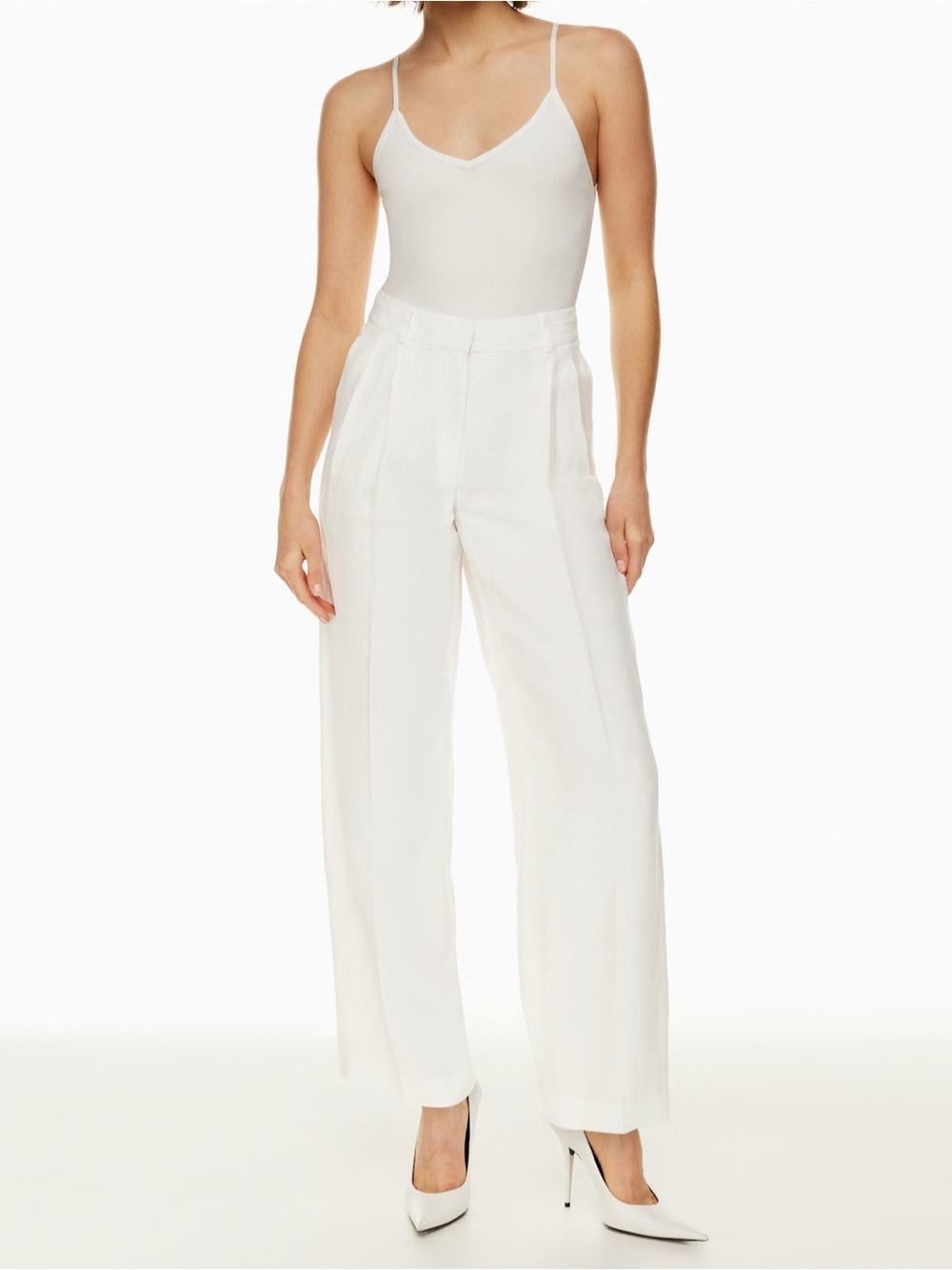 Aritzia Babaton White Wide-Leg High-Rise Pants